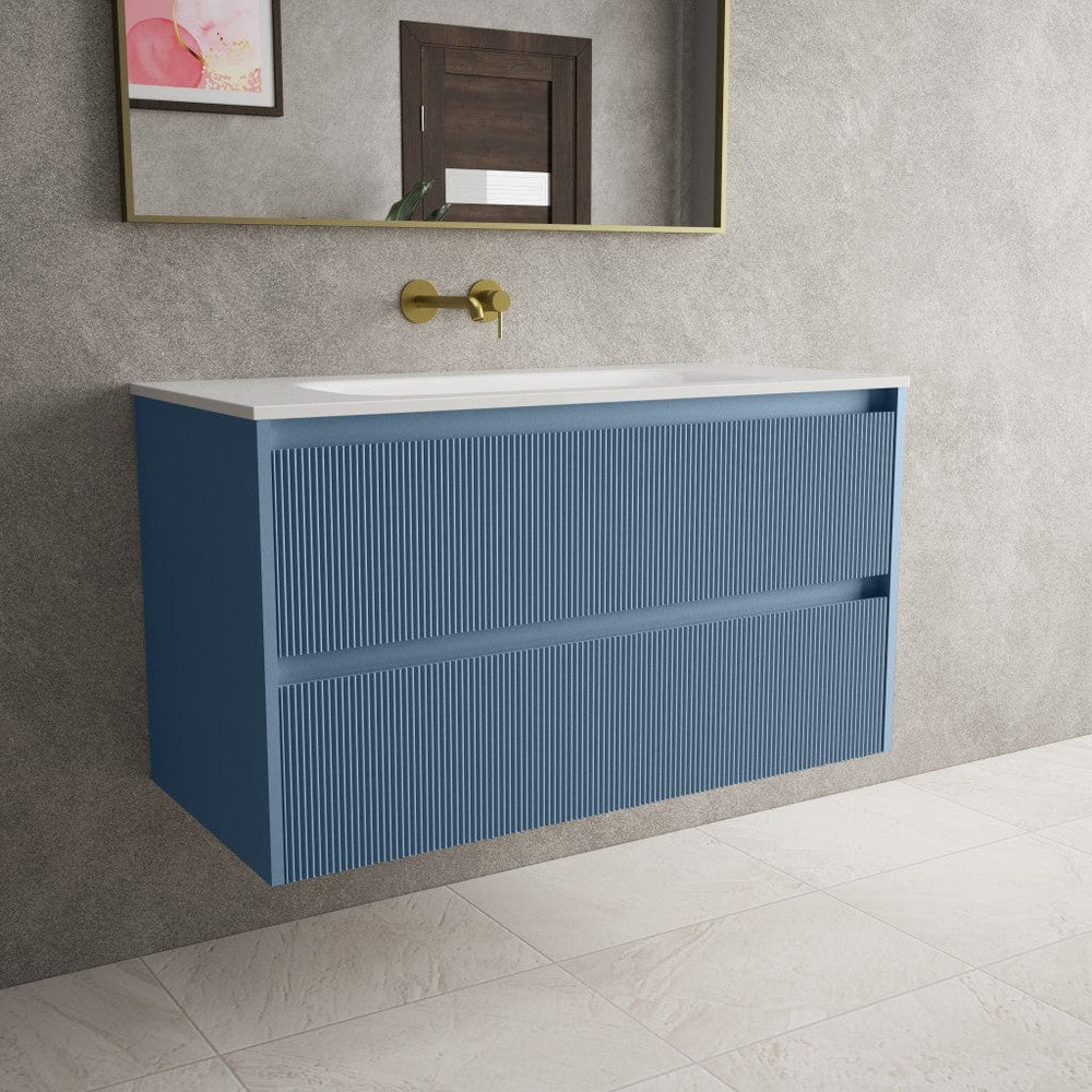 Scanalato Double Drawer Vanity Unit  With Beyondstone Basin - Soft Blue 1000mm