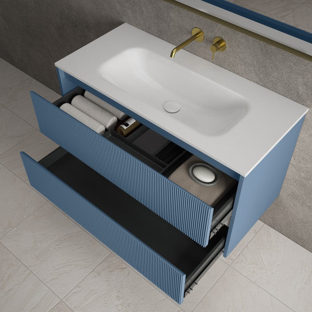 Scanalato Double Drawer Vanity Unit  With Beyondstone Basin - Soft Blue 1000mm