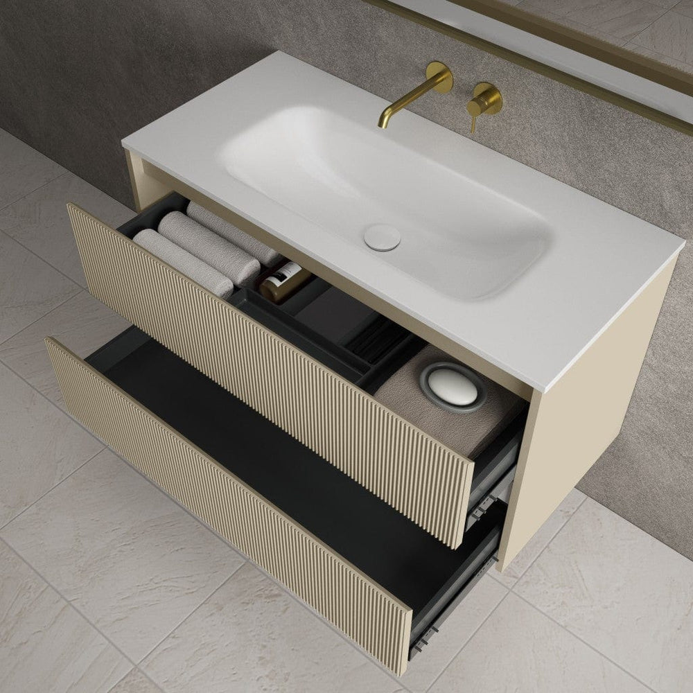 Scanalato Double Drawer Vanity Unit  With Beyondstone Basin - Cashmere 1000mm