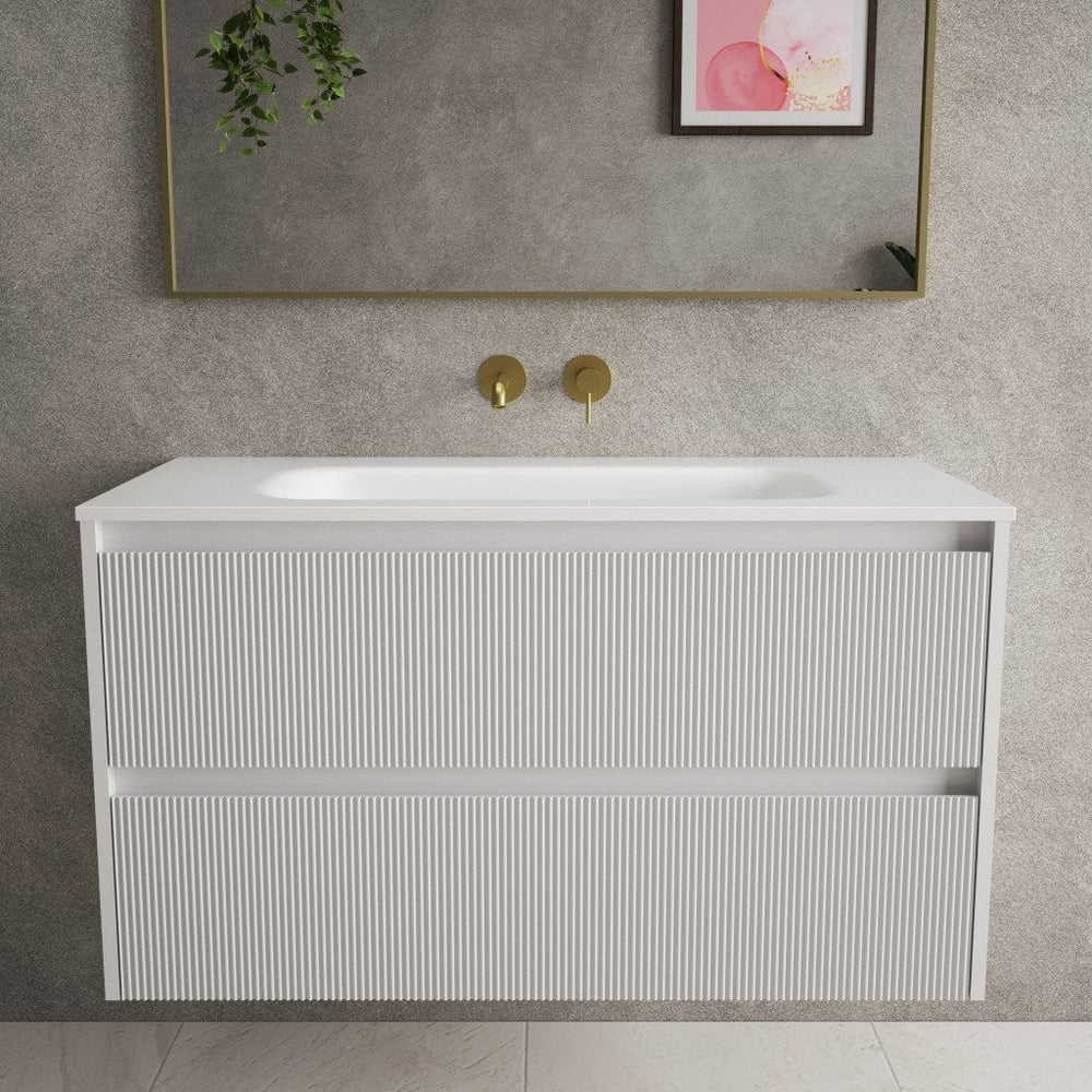 Scanalato Double Drawer Vanity Unit  With Beyondstone Basin - Soft Grey 1000mm