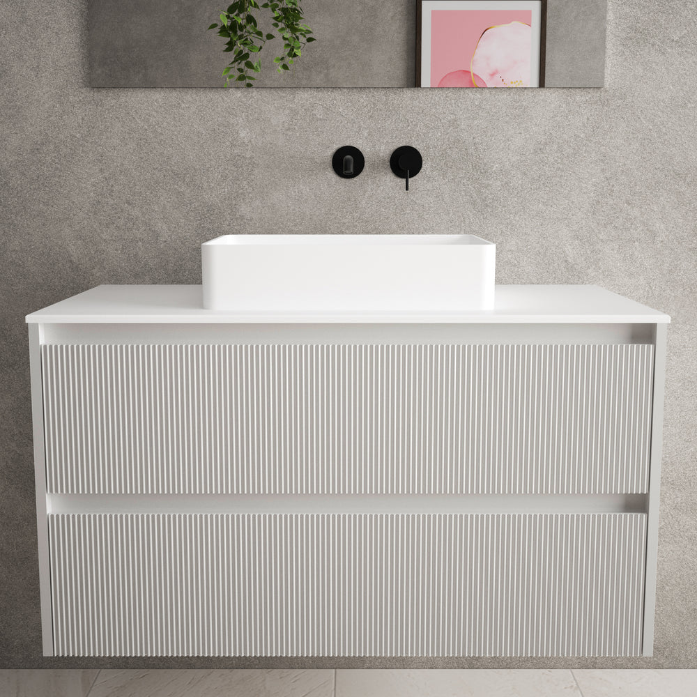 Scanalato Double Drawer Countertop Vanity Unit - Soft Grey 1000mm