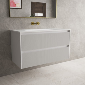 Scanalato Double Drawer Vanity Unit  With Beyondstone Basin - Soft Grey 1000mm