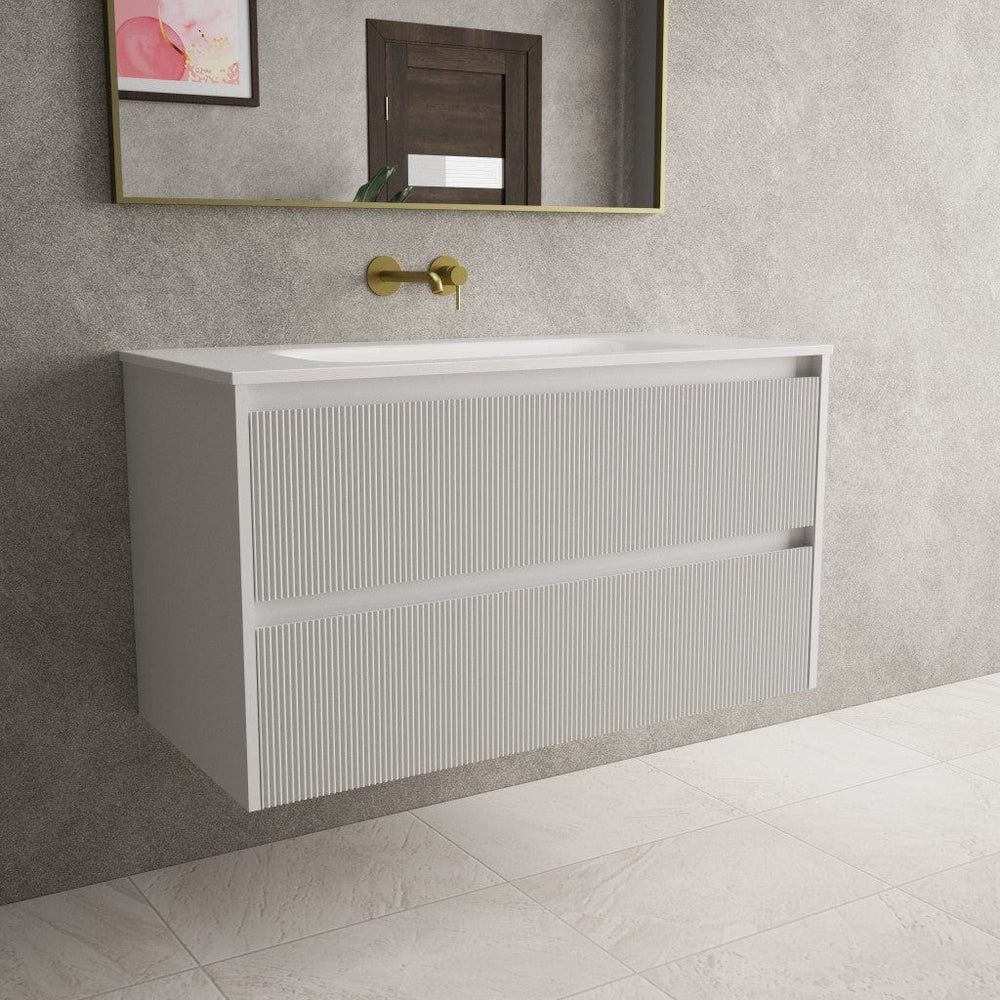 Scanalato Double Drawer Vanity Unit  With Beyondstone Basin - Soft Grey 1000mm