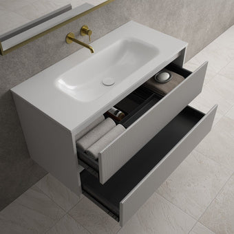 Scanalato Double Drawer Vanity Unit  With Beyondstone Basin - Soft Grey 1000mm