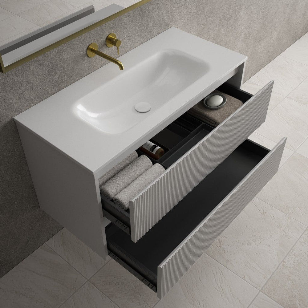 Scanalato Double Drawer Vanity Unit  With Beyondstone Basin - Soft Grey 1000mm