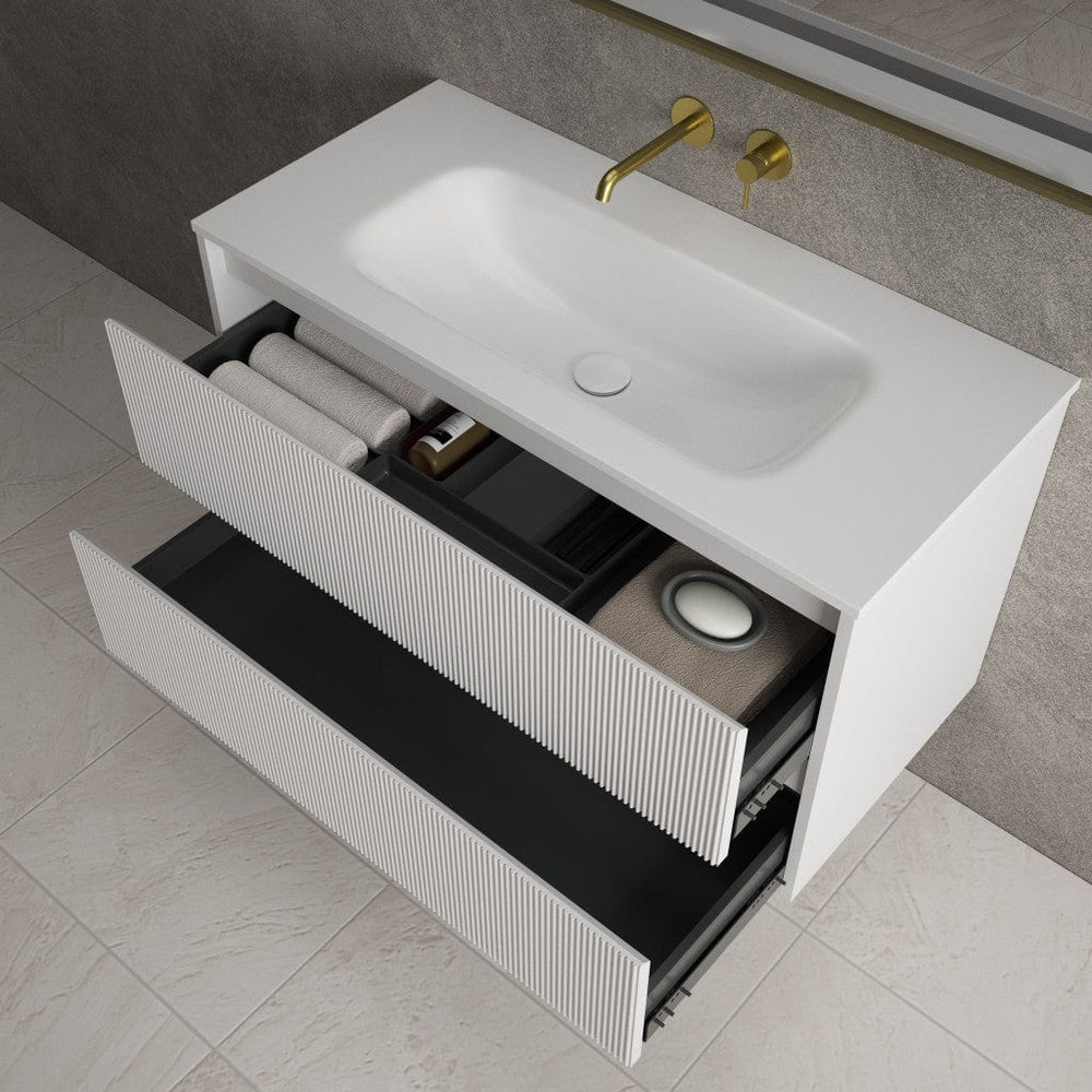 Scanalato Double Drawer Vanity Unit  With Beyondstone Basin - Soft Grey 1000mm