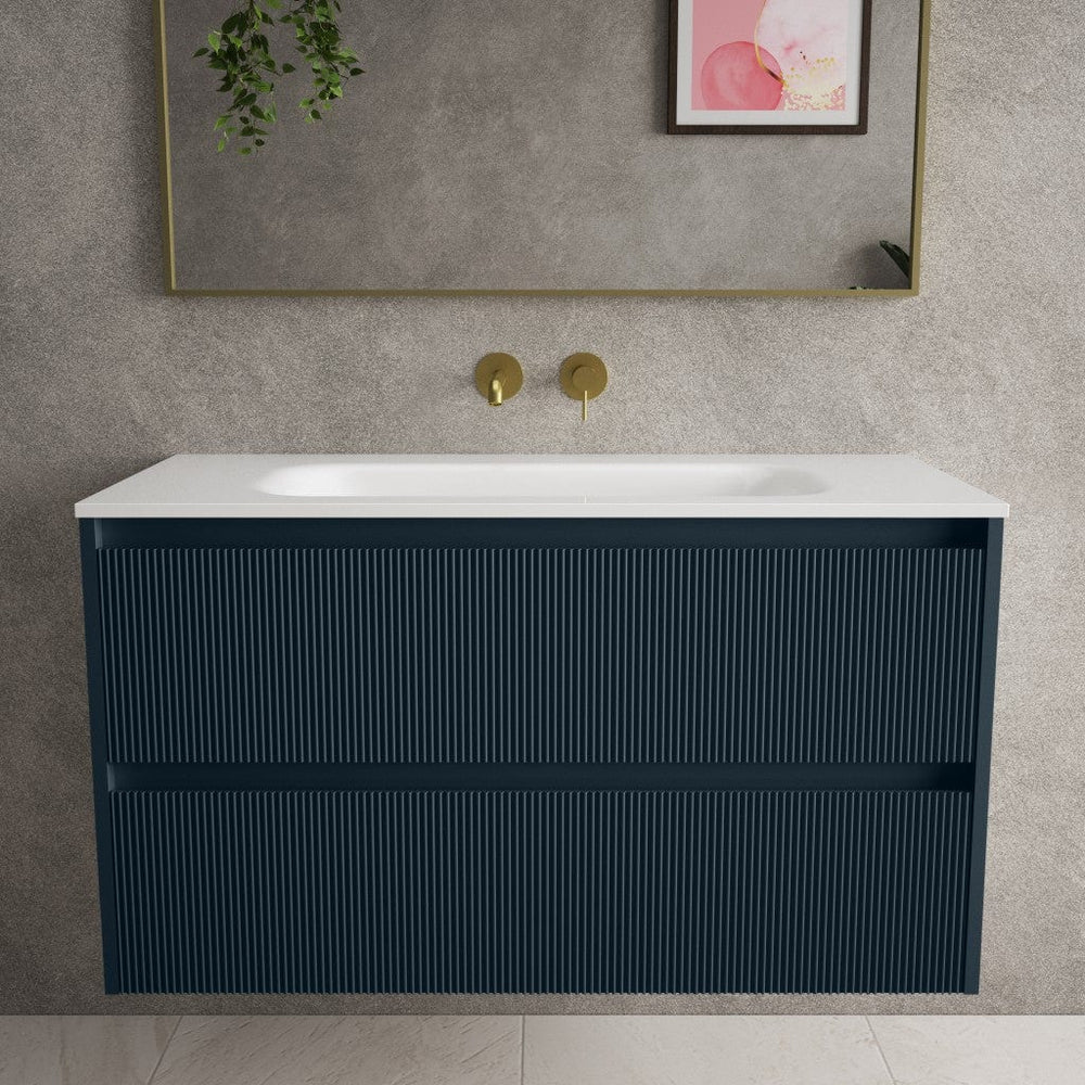 Scanalato Double Drawer Vanity Unit  With Beyondstone Basin - Midnight Blue 1000mm