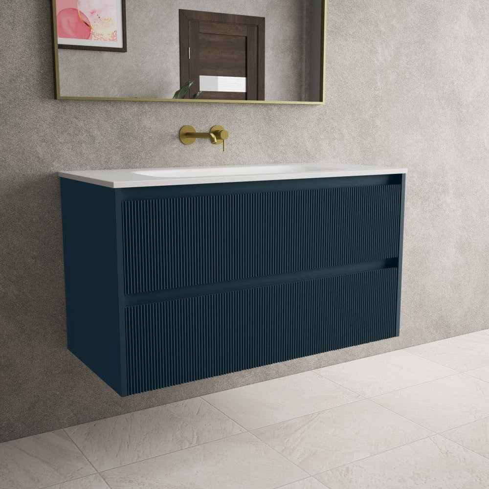 Scanalato Double Drawer Vanity Unit  With Beyondstone Basin - Midnight Blue 1000mm