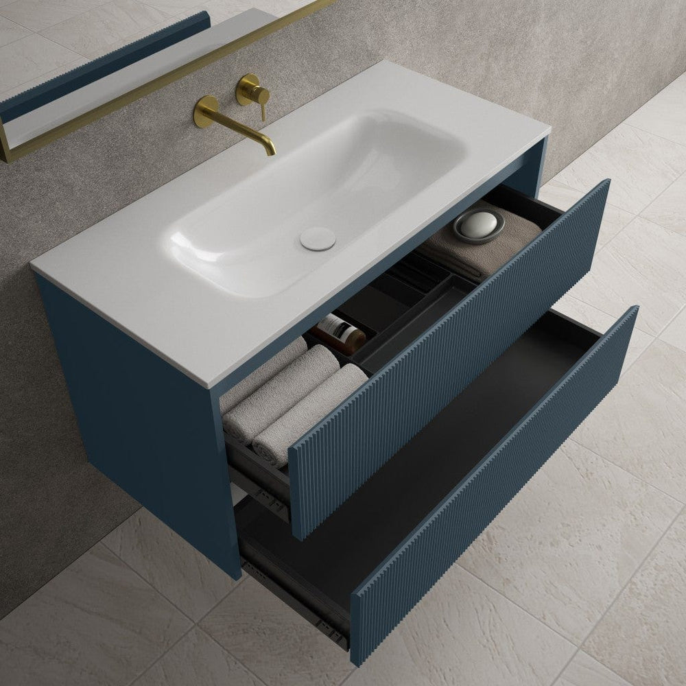 Scanalato Double Drawer Vanity Unit  With Beyondstone Basin - Midnight Blue 1000mm