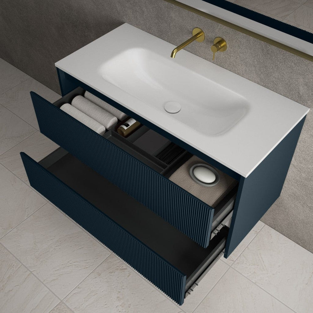 Scanalato Double Drawer Vanity Unit  With Beyondstone Basin - Midnight Blue 1000mm