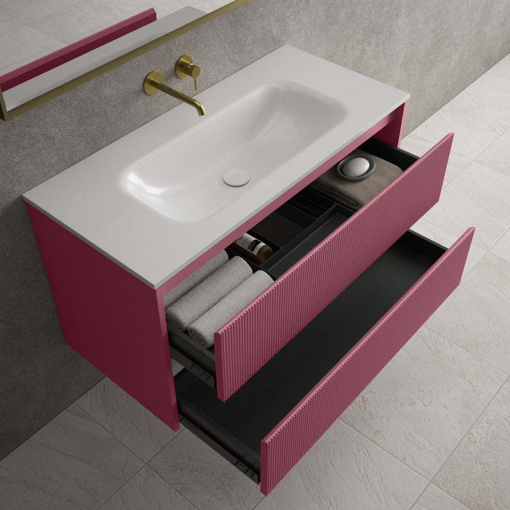 Scanalato Double Drawer Vanity Unit  With Beyondstone Basin - Mineral Red 1000mm