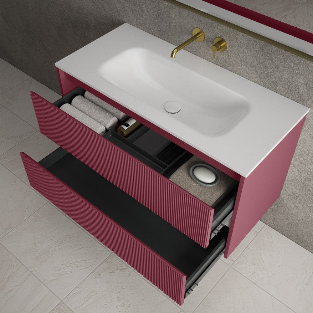 Scanalato Double Drawer Vanity Unit  With Beyondstone Basin - Mineral Red 1000mm