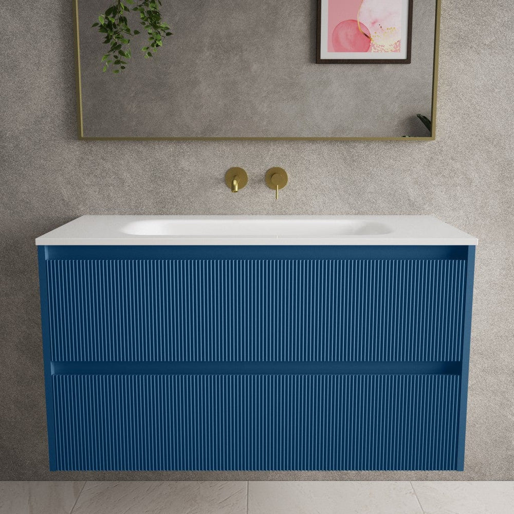 Scanalato Double Drawer Vanity Unit  With Beyondstone Basin - Ocean Blue 1000mm