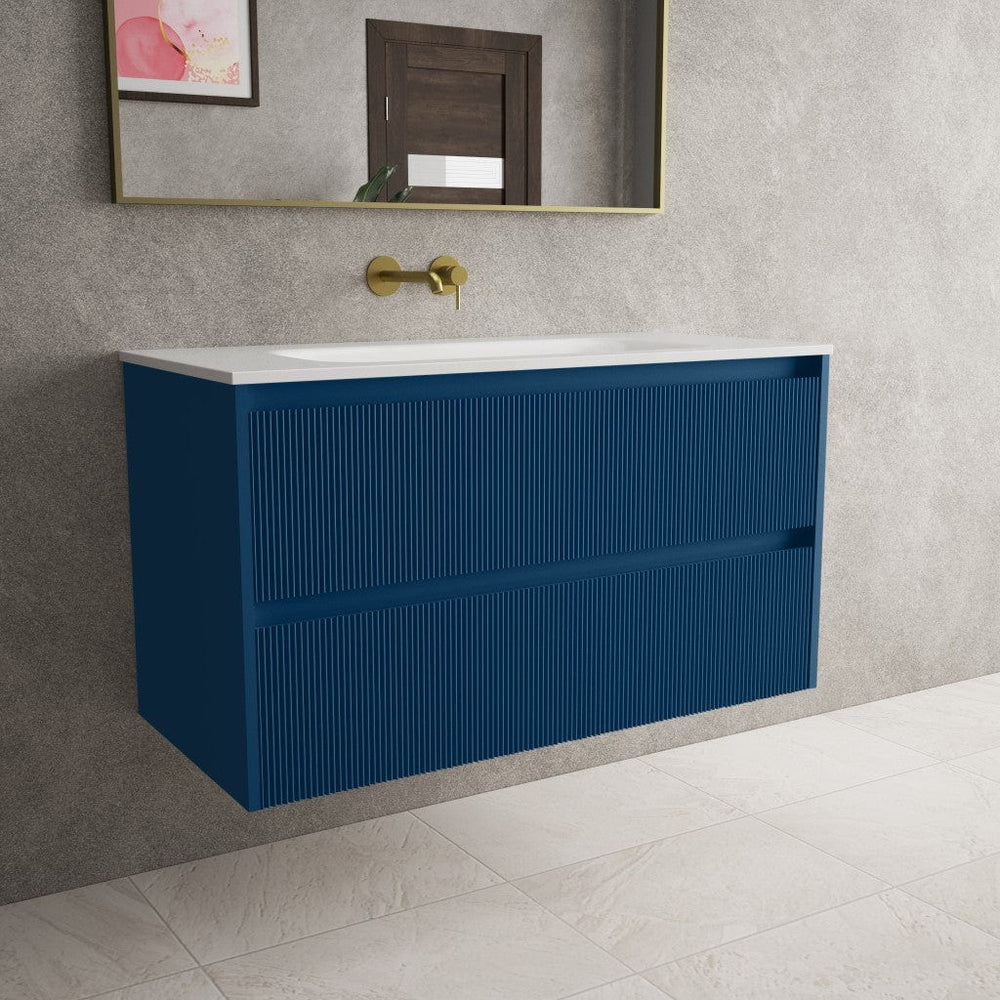 Scanalato Double Drawer Vanity Unit  With Beyondstone Basin - Ocean Blue 1000mm