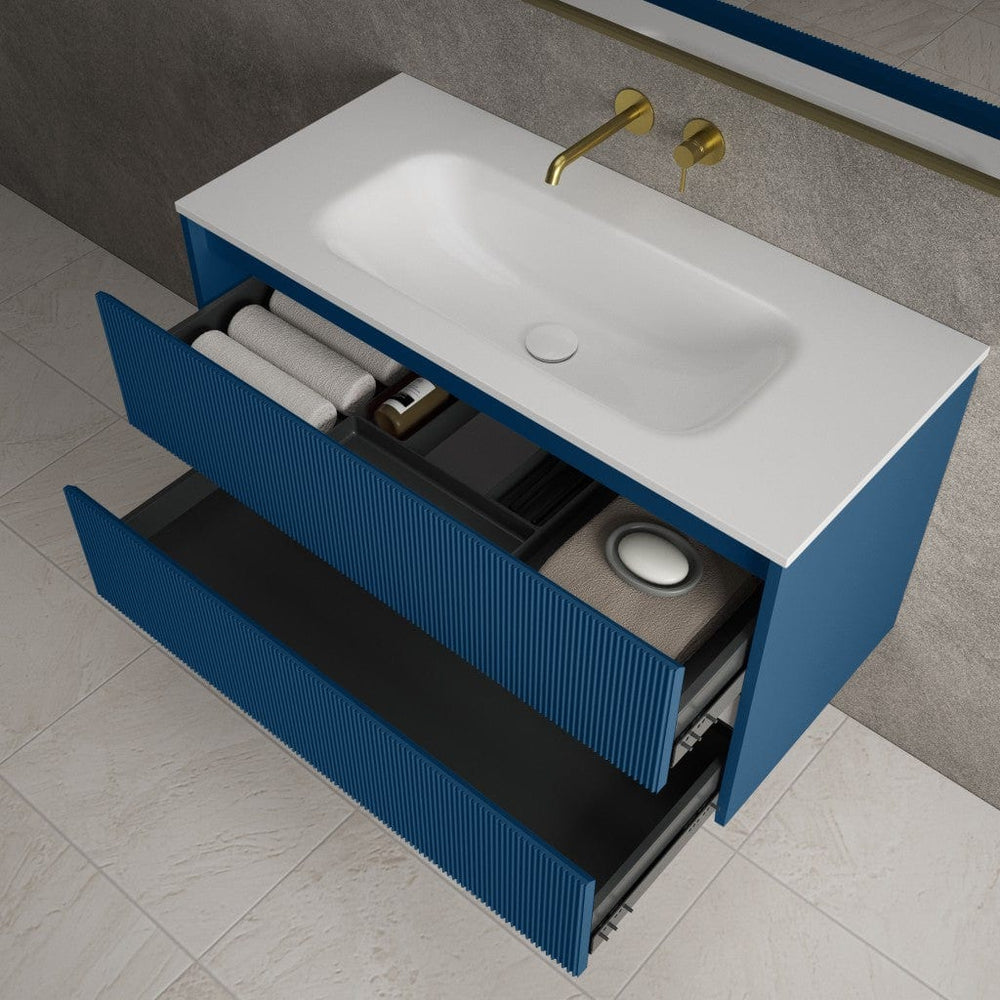 Scanalato Double Drawer Vanity Unit  With Beyondstone Basin - Ocean Blue 1000mm