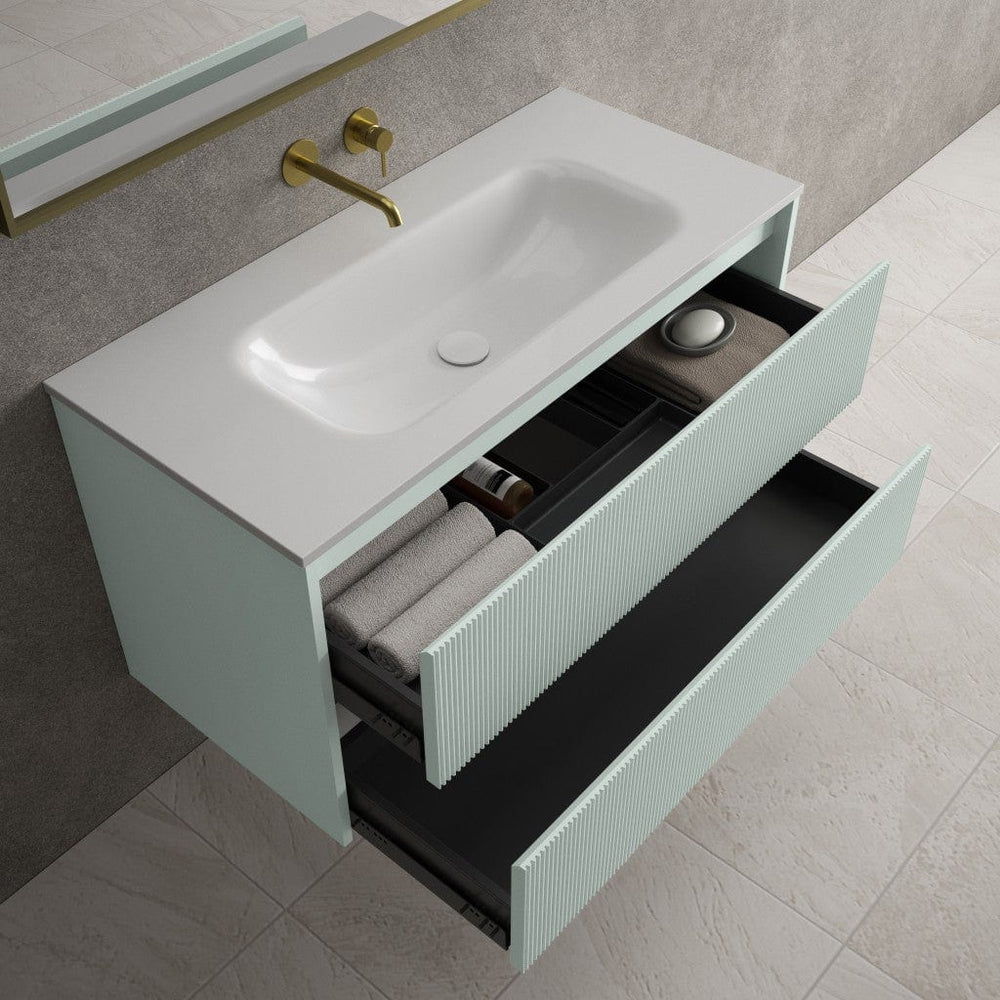 Scanalato Double Drawer Vanity Unit  With Beyondstone Basin - Peppermint 1000mm