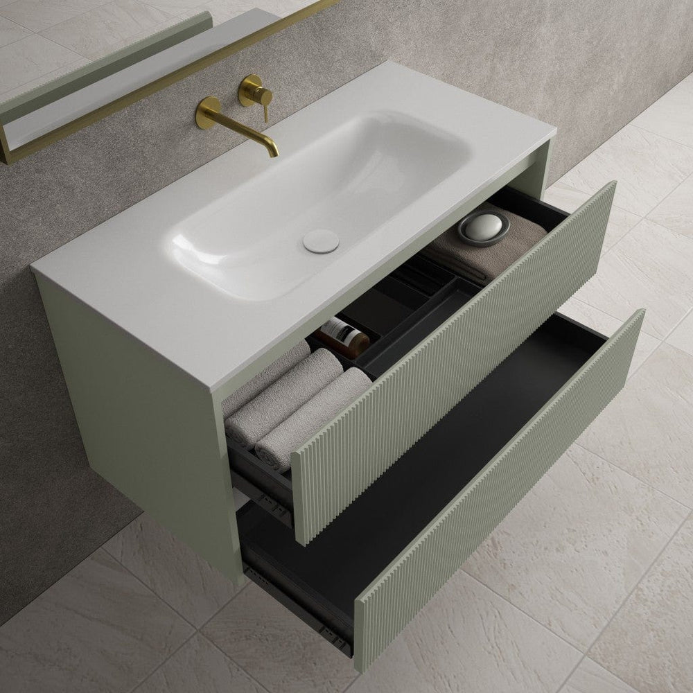 Scanalato Double Drawer Vanity Unit  With Beyondstone Basin - Pistachio 1000mm