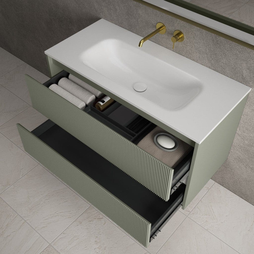 Scanalato Double Drawer Vanity Unit  With Beyondstone Basin - Pistachio 1000mm