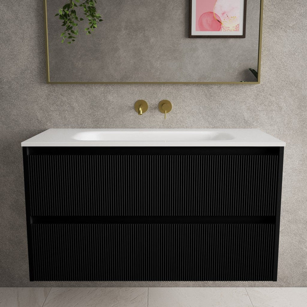 Scanalato Double Drawer Vanity Unit  With Beyondstone Basin - Pure Black 1000mm
