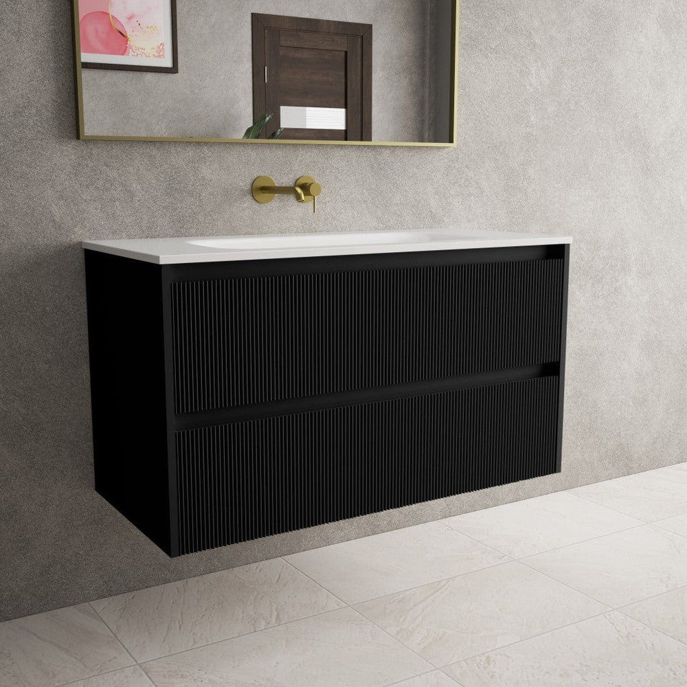 Scanalato Double Drawer Vanity Unit  With Beyondstone Basin - Pure Black 1000mm