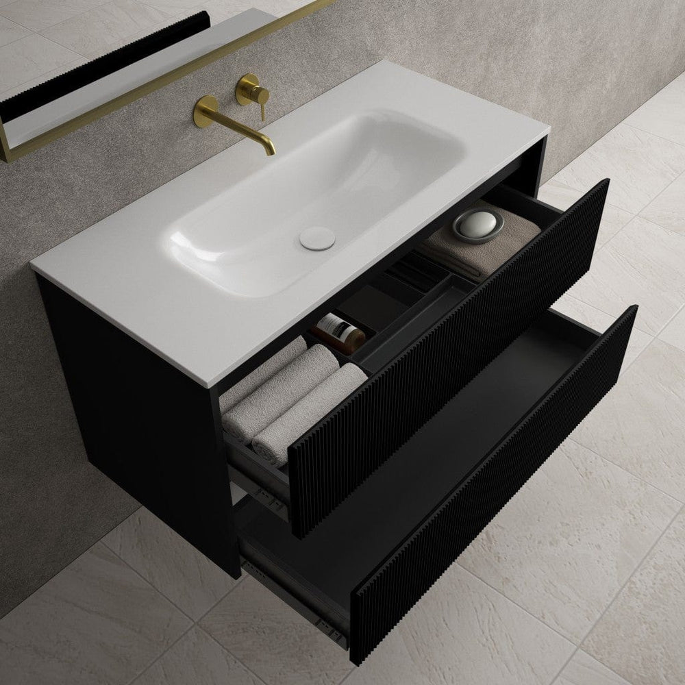 Scanalato Double Drawer Vanity Unit  With Beyondstone Basin - Pure Black 1000mm