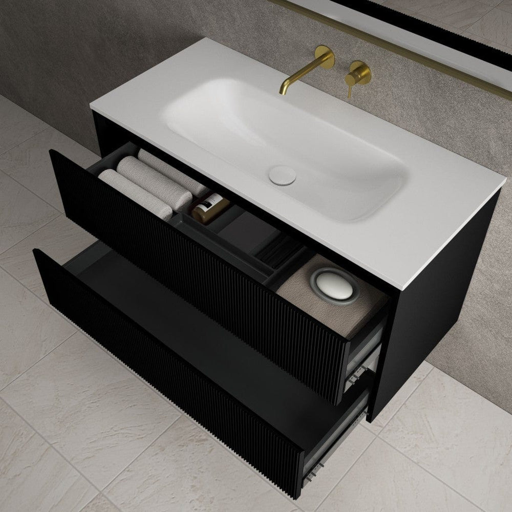 Scanalato Double Drawer Vanity Unit  With Beyondstone Basin - Pure Black 1000mm
