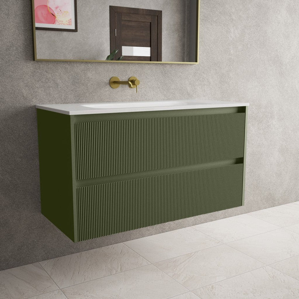 Scanalato Double Drawer Vanity Unit  With Beyondstone Basin - Seaweed 1000mm