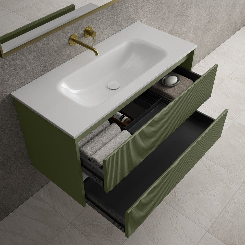 Scanalato Double Drawer Vanity Unit  With Beyondstone Basin - Seaweed 1000mm