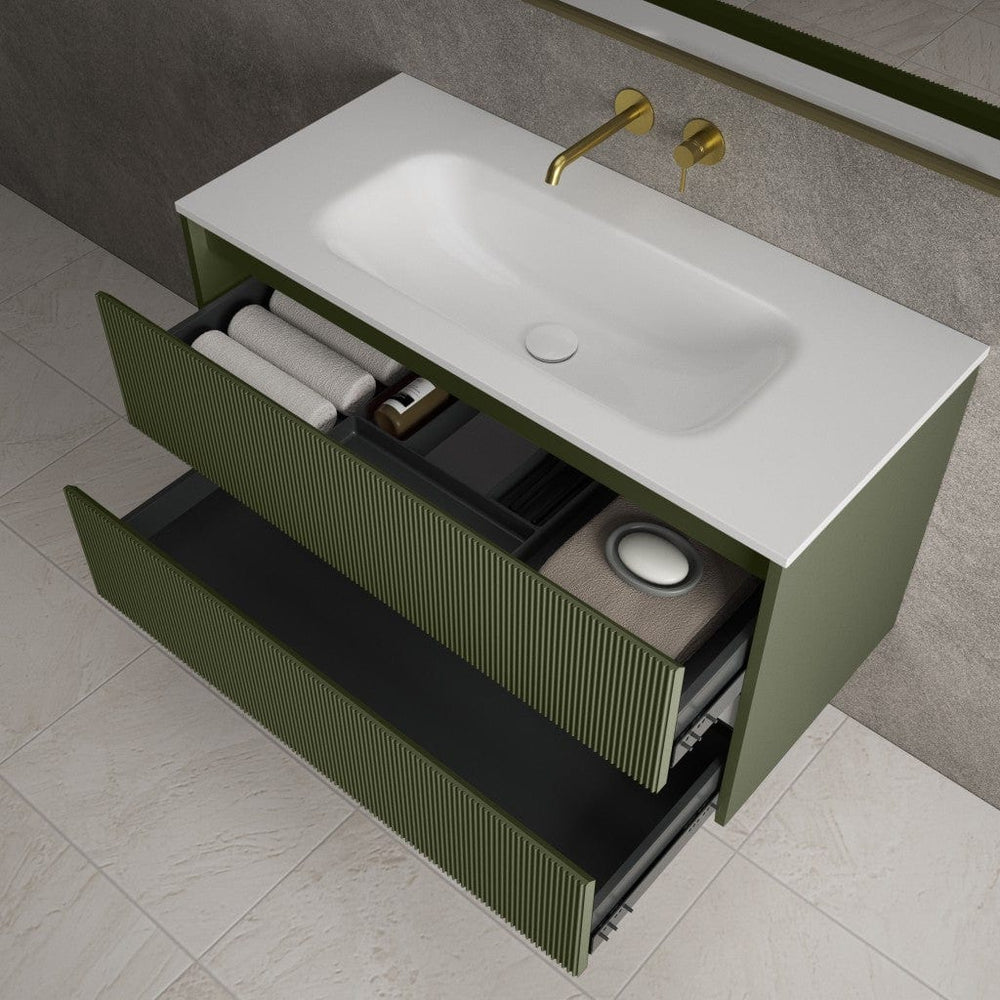 Scanalato Double Drawer Vanity Unit  With Beyondstone Basin - Seaweed 1000mm