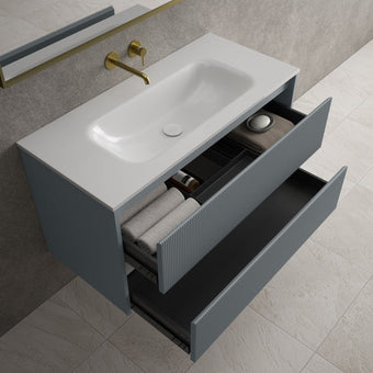 Scanalato Double Drawer Vanity Unit  With Beyondstone Basin - Slate Grey 1000mm