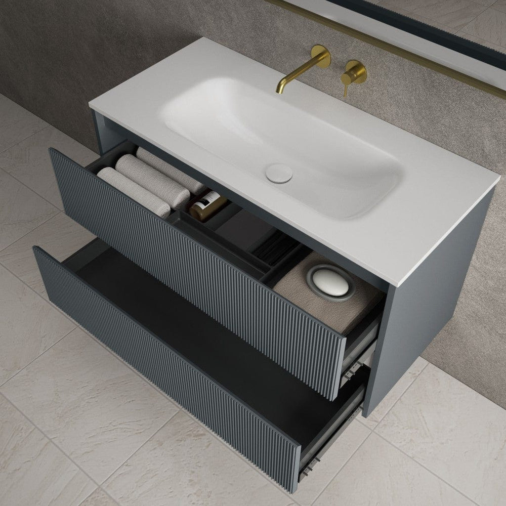 Scanalato Double Drawer Vanity Unit  With Beyondstone Basin - Slate Grey 1000mm