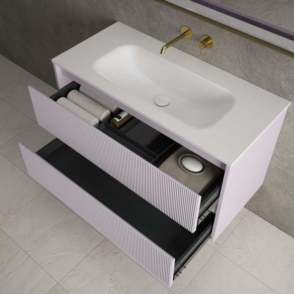 Scanalato Double Drawer Vanity Unit  With Beyondstone Basin - Soft Violet 1000mm