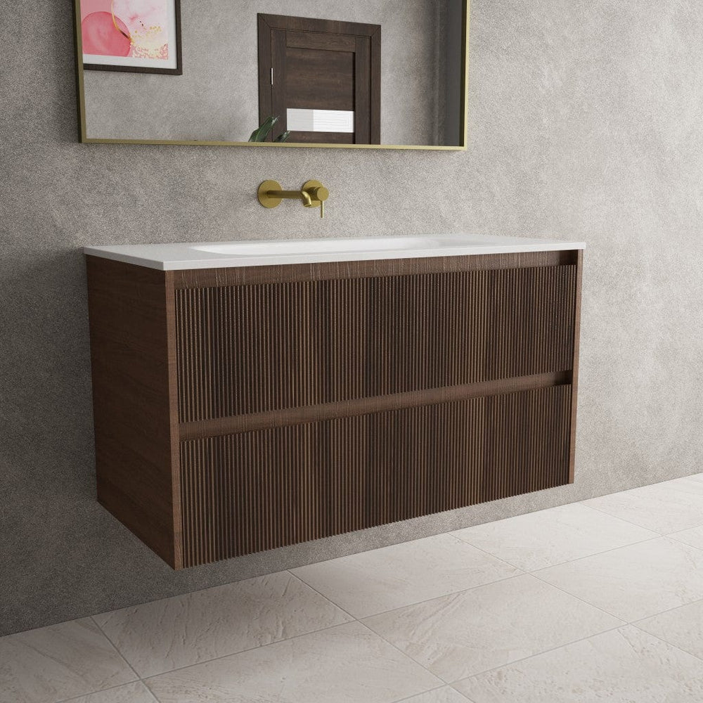 Scanalato Double Drawer Vanity Unit  With Beyondstone Basin - Walnut 1000mm