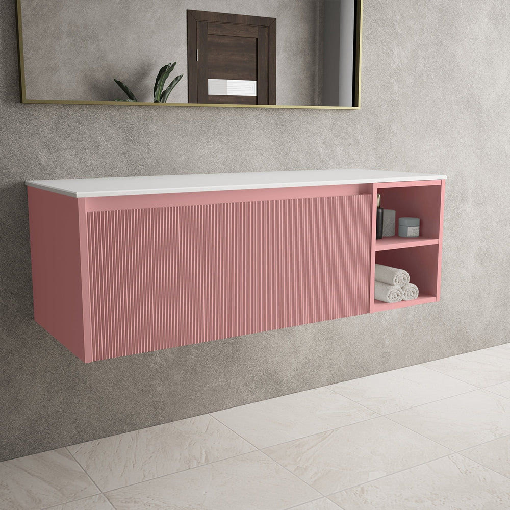 Scanalato Single Drawer Countertop Vanity Unit With Open Storage Space - Dusky Pink 1200mm