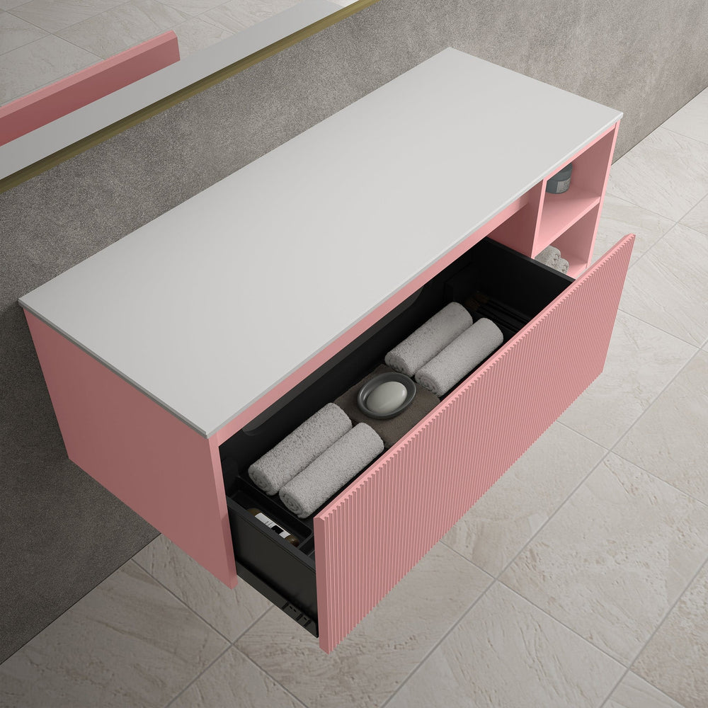 Scanalato Single Drawer Countertop Vanity Unit With Open Storage Space - Dusky Pink 1200mm