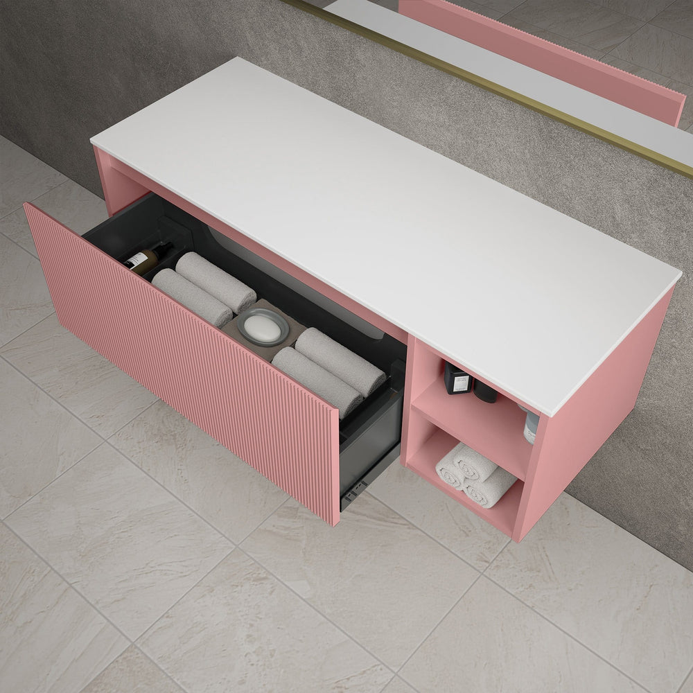 Scanalato Single Drawer Countertop Vanity Unit With Open Storage Space - Dusky Pink 1200mm