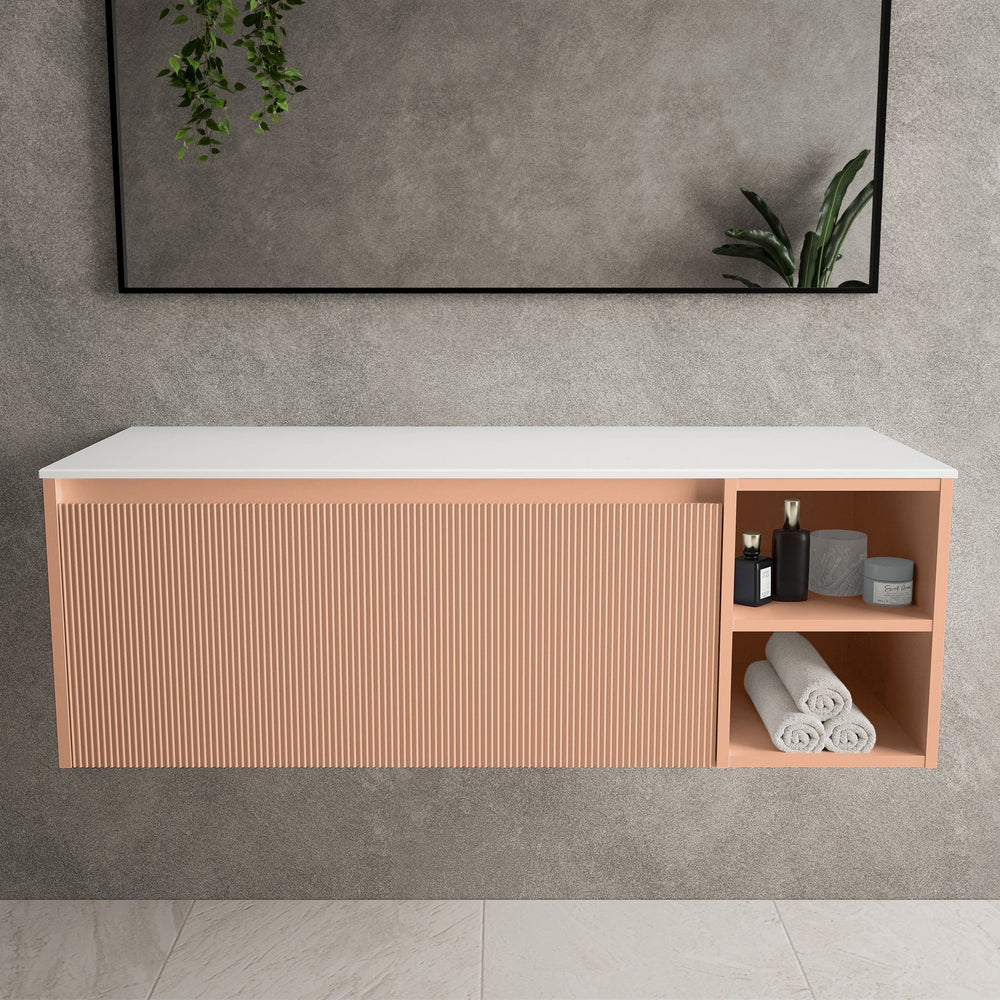 Scanalato Single Drawer Countertop Vanity Unit With Open Storage Space - Peach Fuzz 1200mm