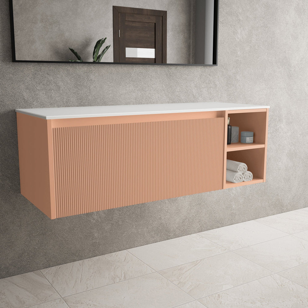 Scanalato Single Drawer Countertop Vanity Unit With Open Storage Space - Peach Fuzz 1200mm