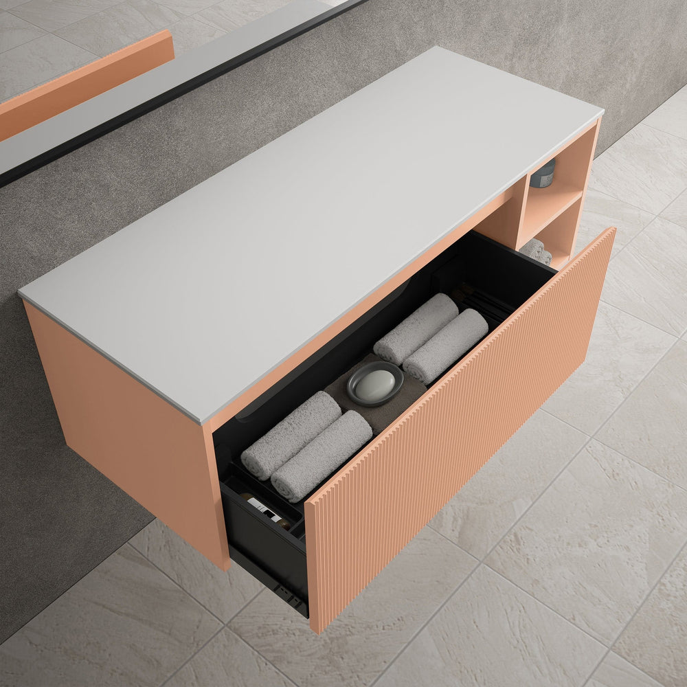 Scanalato Single Drawer Countertop Vanity Unit With Open Storage Space - Peach Fuzz 1200mm