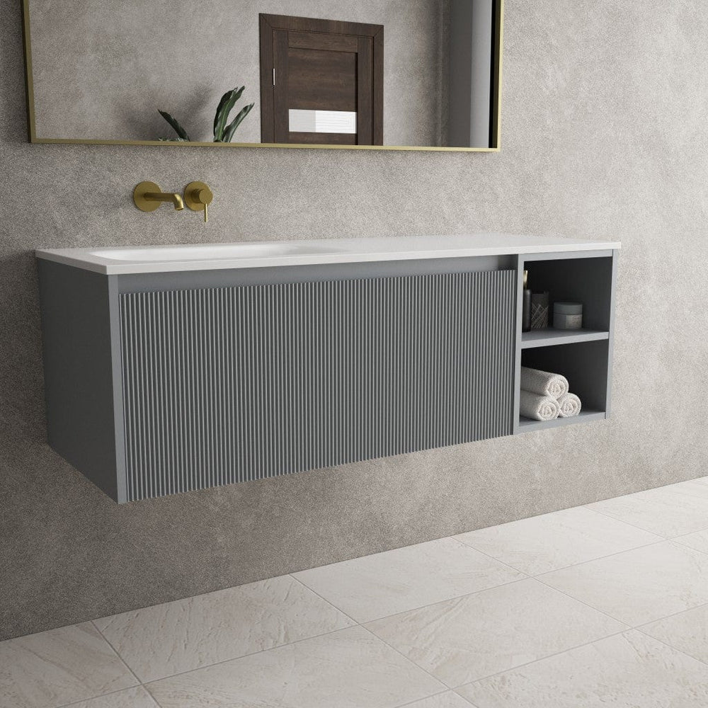 Scanalato Single Drawer Vanity Unit With Open Storage Space And Beyondstone Basin - Dove Grey 1200mm