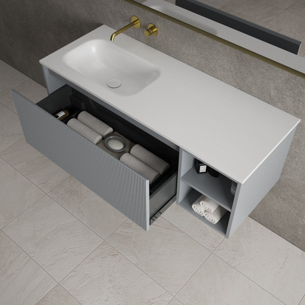 Scanalato Single Drawer Vanity Unit With Open Storage Space And Left Hand Beyondstone Basin - Dove Grey 1200mm