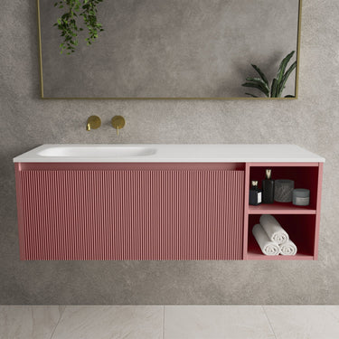 Scanalato Single Drawer Vanity Unit With Open Storage Space And Left Hand Beyondstone Basin - Dusky Pink 1200mm
