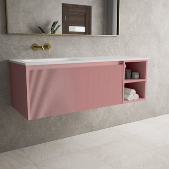 Scanalato Single Drawer Vanity Unit With Open Storage Space And Left Hand Beyondstone Basin - Dusky Pink 1200mm