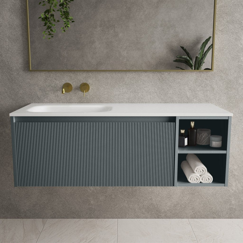 Scanalato Single Drawer Vanity Unit With Open Storage Space And LH Beyondstone Basin - Anthracite 1200mm