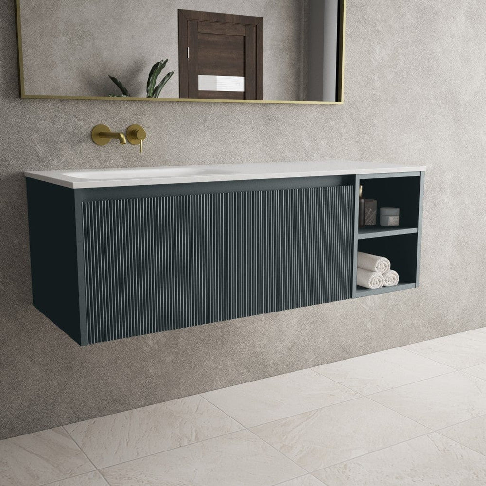 Scanalato Single Drawer Vanity Unit With Open Storage Space And LH Beyondstone Basin - Anthracite 1200mm