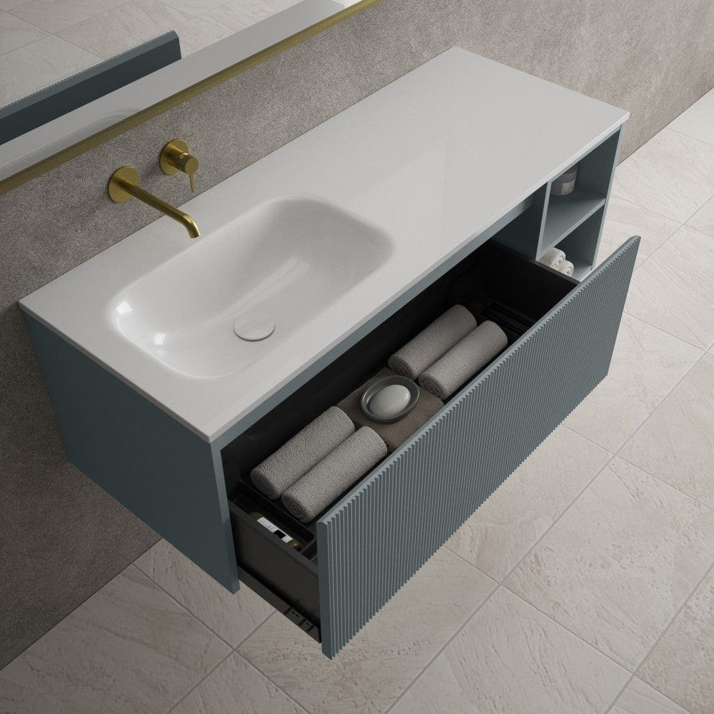 Scanalato Single Drawer Vanity Unit With Open Storage Space And LH Beyondstone Basin - Anthracite 1200mm