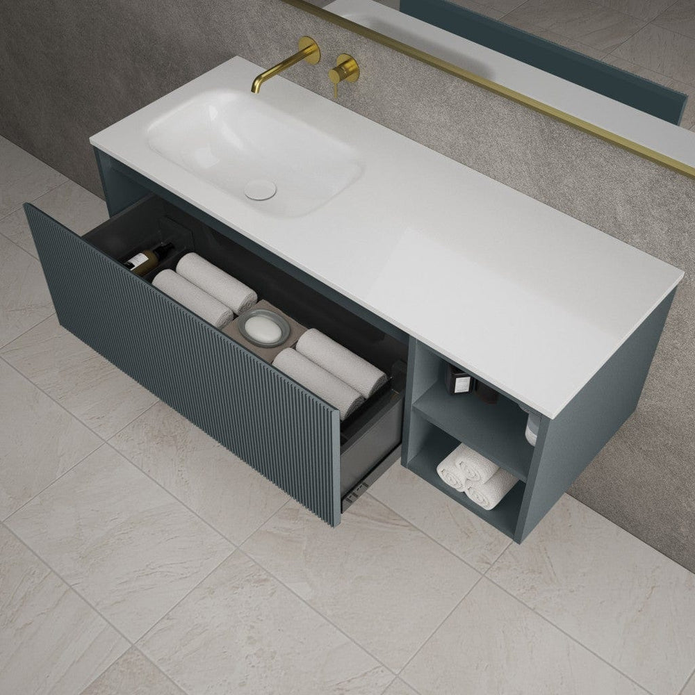 Scanalato Single Drawer Vanity Unit With Open Storage Space And LH Beyondstone Basin - Anthracite 1200mm