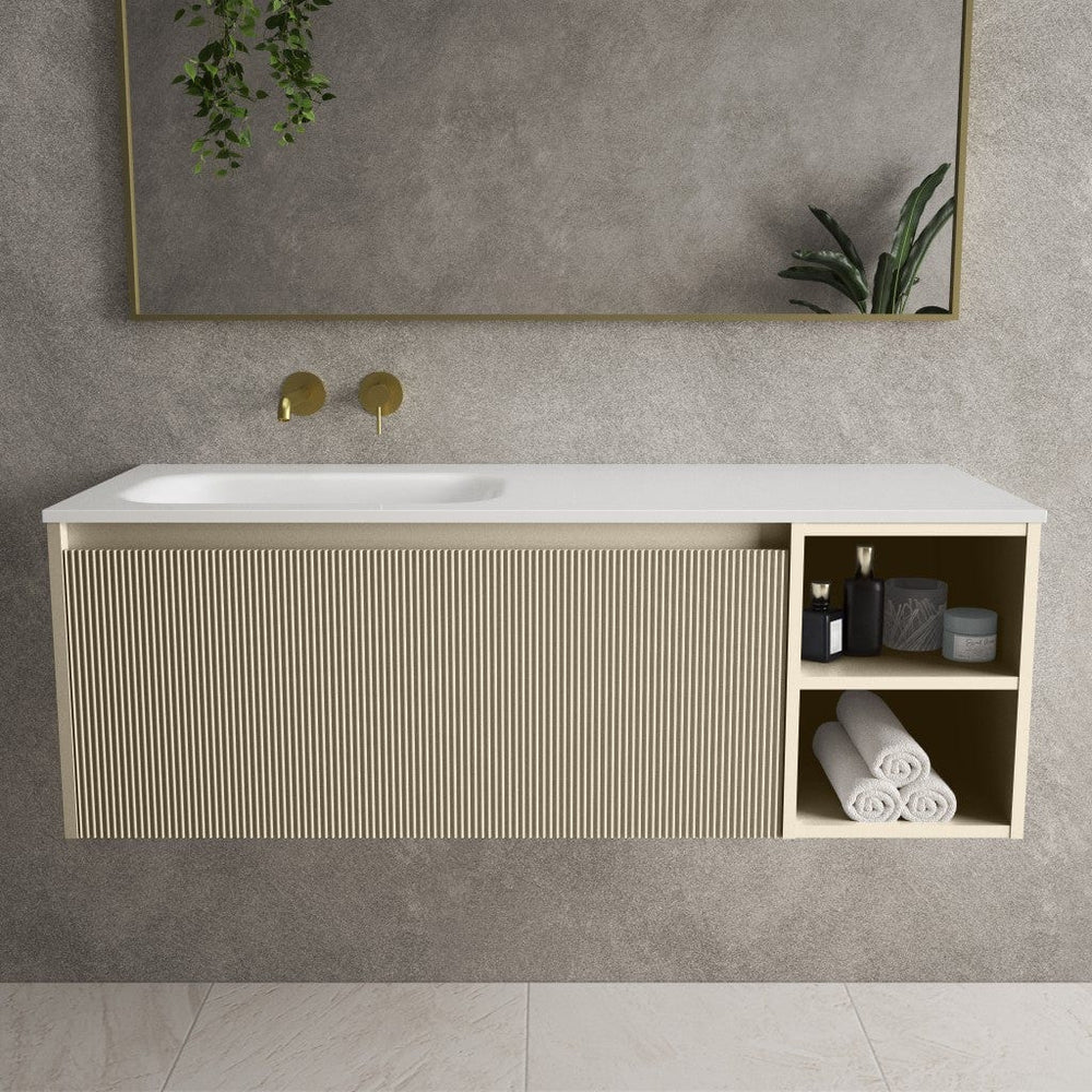 Scanalato Single Drawer Vanity Unit With Open Storage Space And Beyondstone Basin - Cashmere 1200mm