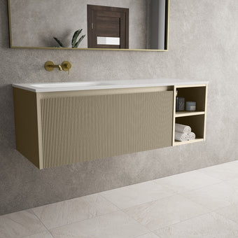Scanalato Single Drawer Vanity Unit With Open Storage Space And Left Hand Beyondstone Basin - Cashmere 1200mm