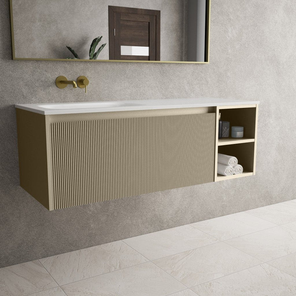 Scanalato Single Drawer Vanity Unit With Open Storage Space And Beyondstone Basin - Cashmere 1200mm